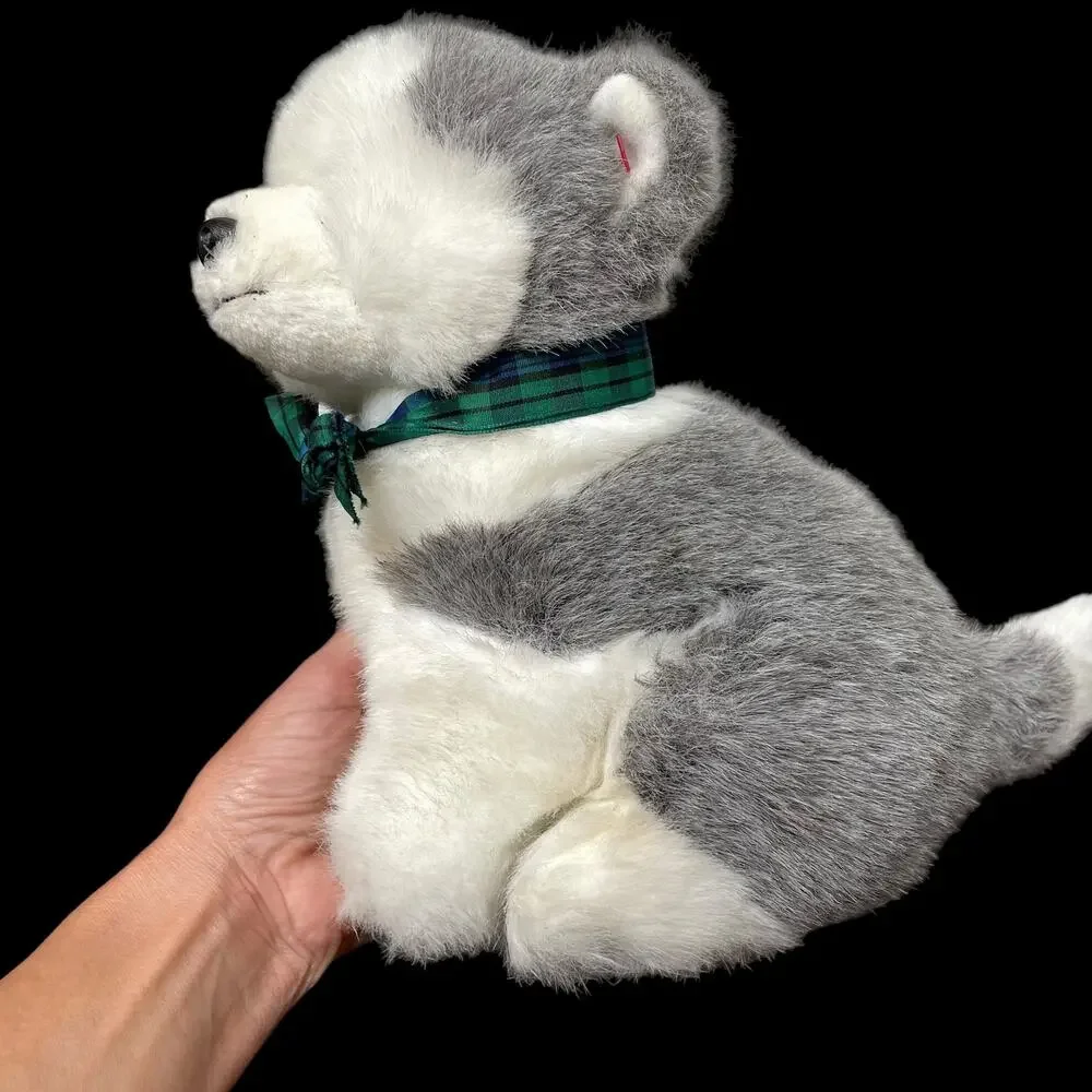 Vintage Ty Husky Puppy Dog Plush Sitting White Gray Stuffed Toy Blue Eyes Dakota